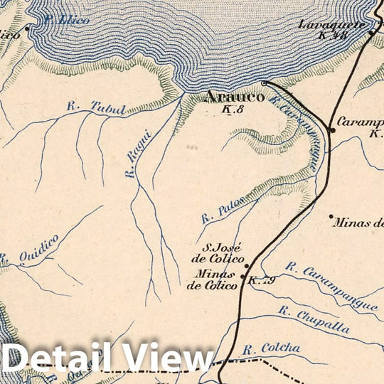 Historic Map : Chile, Mapa No. 26. Ferrocarril de Concepcion a Lebu i Canete, 1903 , Vintage Wall Art