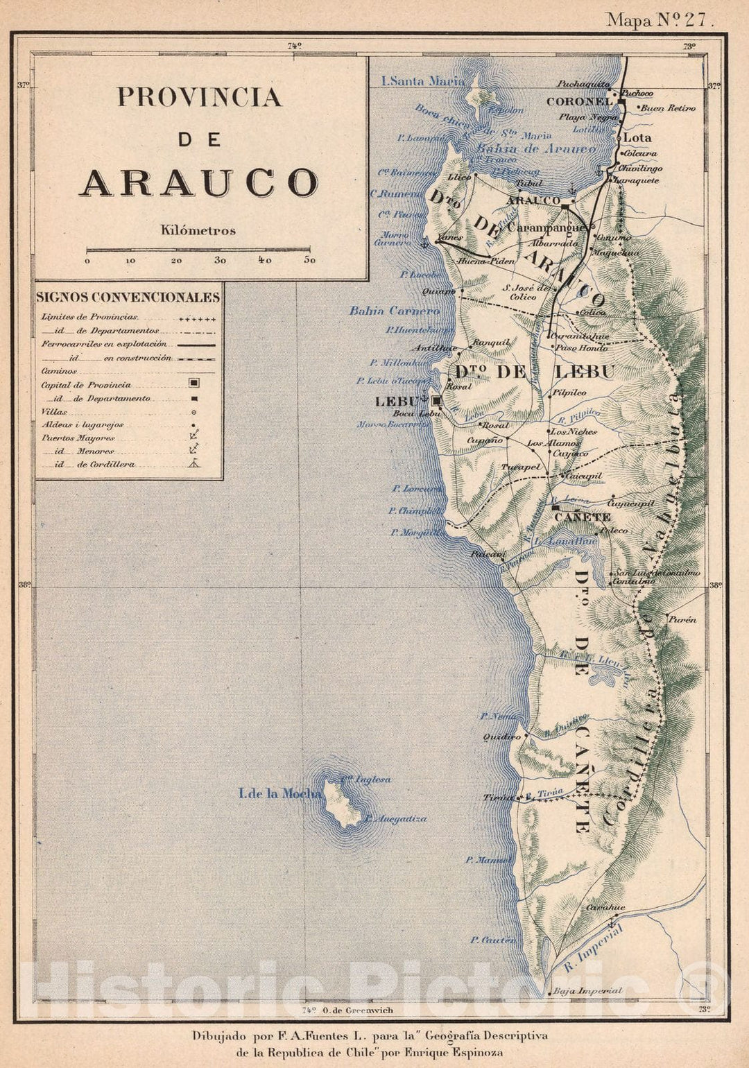 Historic Map : Chile, Mapa No. 27. Provincia de Arauco, 1903 , Vintage Wall Art