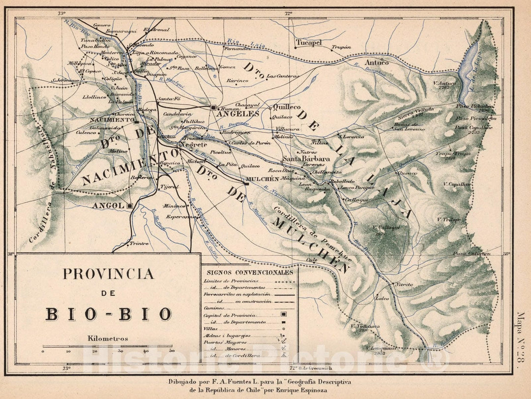 Historic Map : Chile, Mapa No. 28. Provincia de Bio-Bio, 1903 , Vintage Wall Art