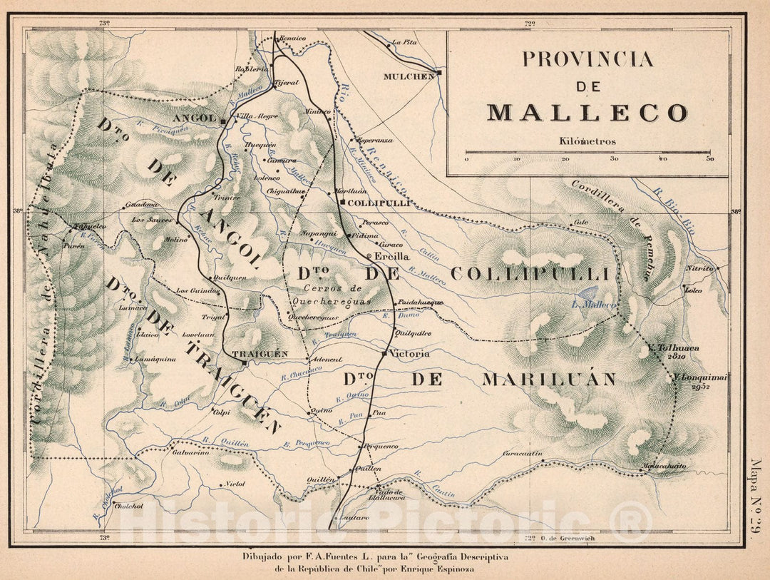 Historic Map : Chile, Mapa No. 29. Provincia de Malleco, 1903 , Vintage Wall Art