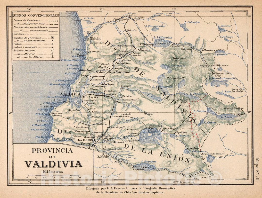 Historic Wall Map : Chile, Mapa No. 31. Provincia de Valdivia, 1903 , Vintage Wall Art