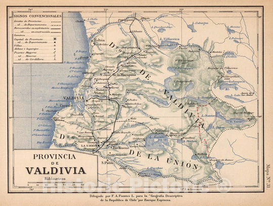 Historic Wall Map : Chile, Mapa No. 31. Provincia de Valdivia, 1903 , Vintage Wall Art