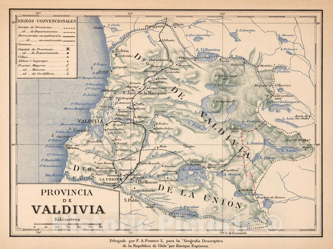 Historic Wall Map : Chile, Mapa No. 31. Provincia de Valdivia, 1903 , Vintage Wall Art