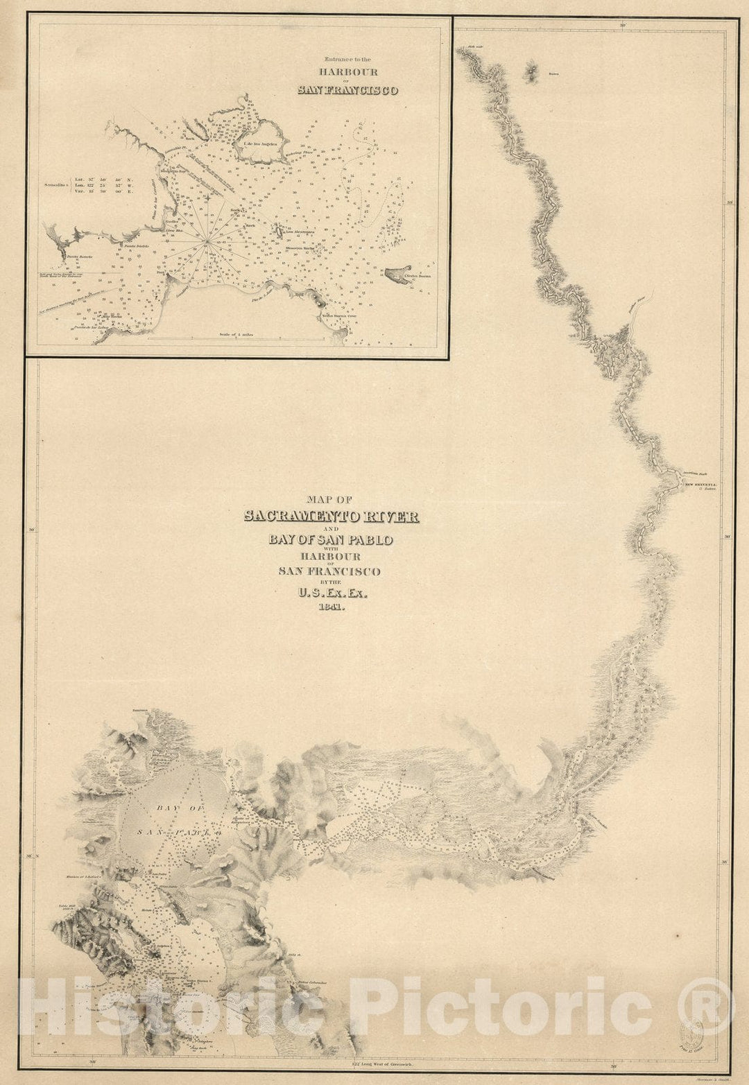 Historic Map : Map of Sacramento River and Bay of San Pablo with Harbor of San Francisco, 1841 - Vintage Wall Art