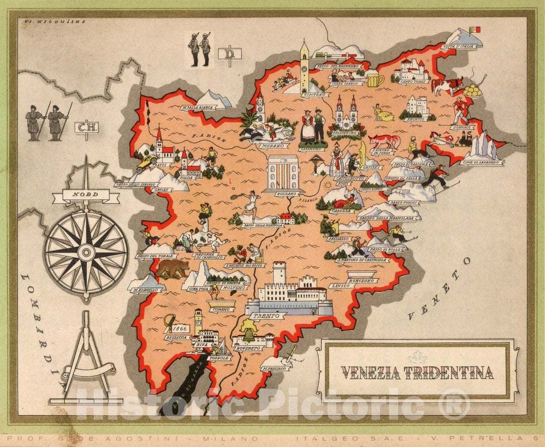 Historic Map : Italy, Guide Book, Venezia Tridentina. 1938 , Vintage Wall Art