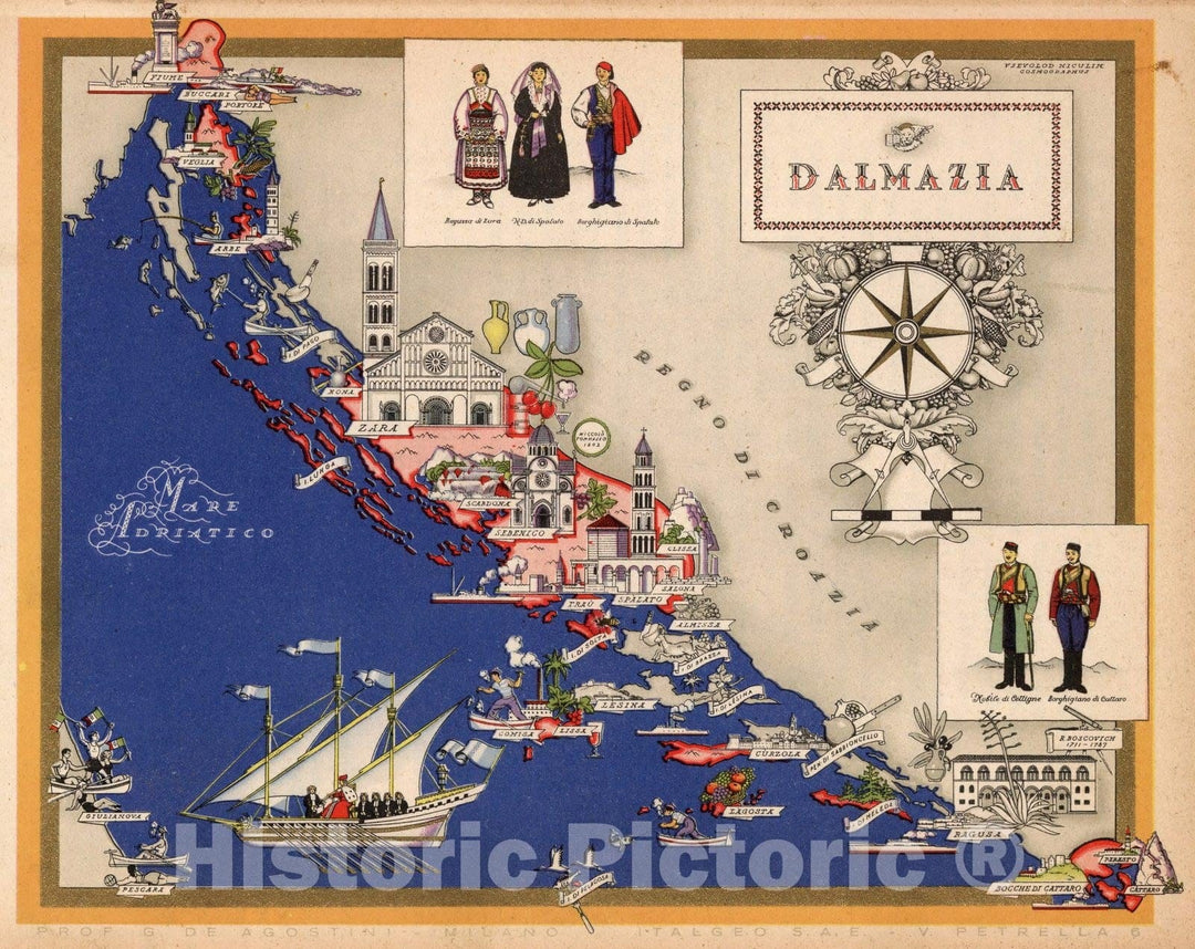 Historic Map : Italy, Guide Book, Dalmazia. 1938 , Vintage Wall Art