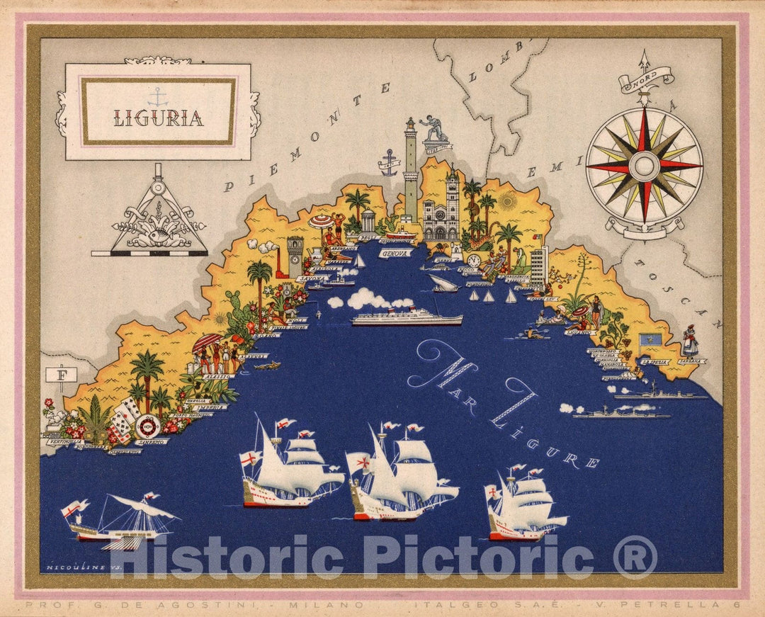 Historic Map : Italy, Guide Book, Liguria. 1938 , Vintage Wall Art