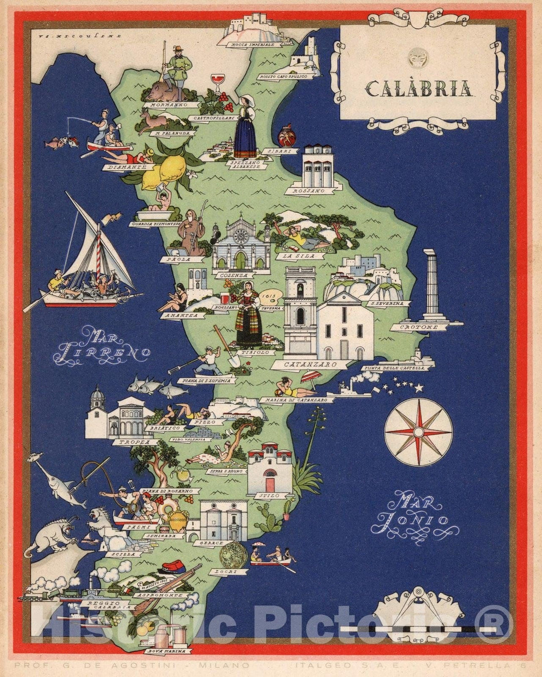 Historic Map : Italy, Guide Book, Calabria. 1938 , Vintage Wall Art