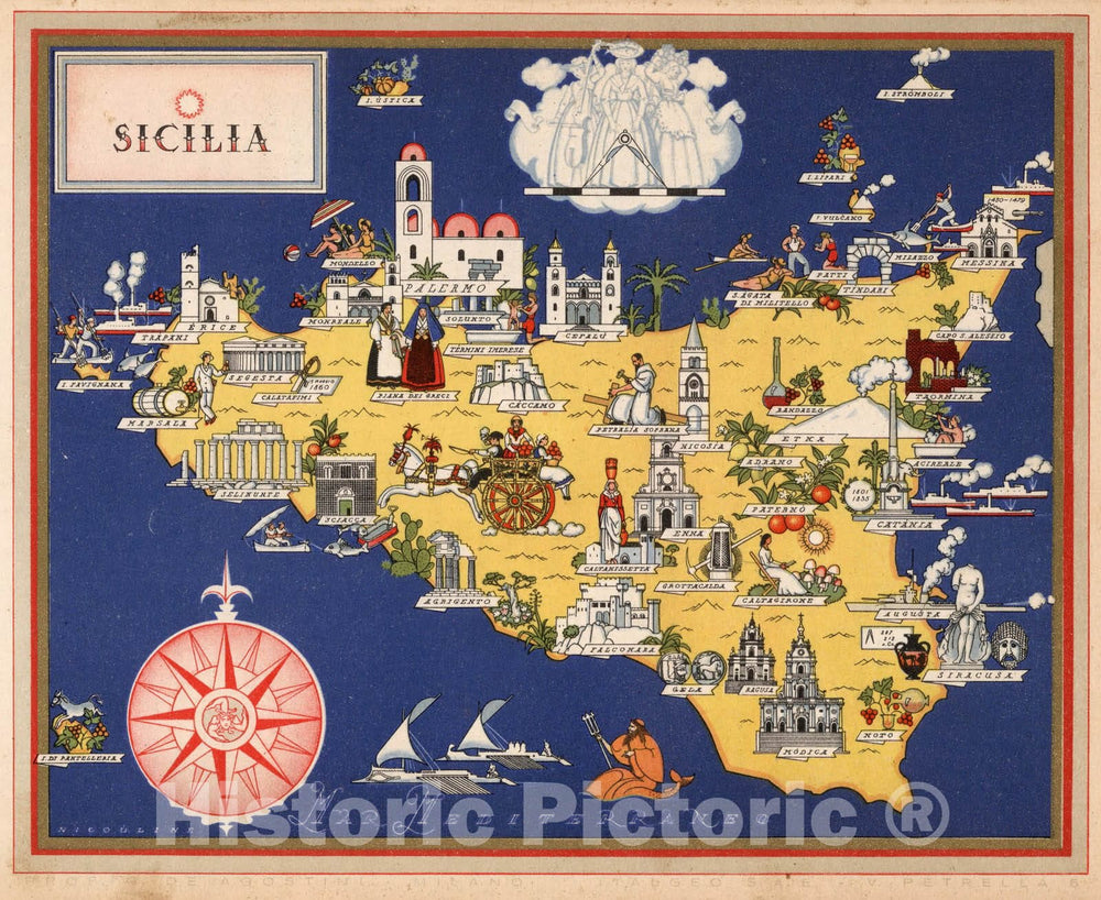 Historic Map : Italy, Guide Book, Sicilia, 1938 , Vintage Wall Art