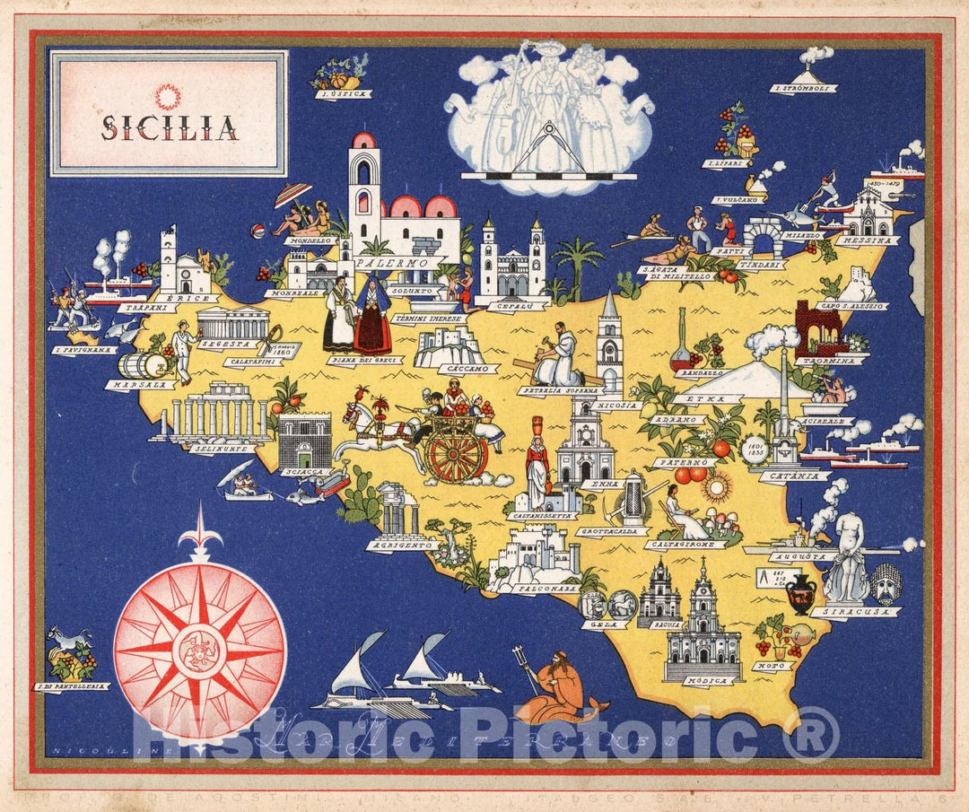 Historic Map : Italy, Guide Book, Sicilia, 1938 , Vintage Wall Art