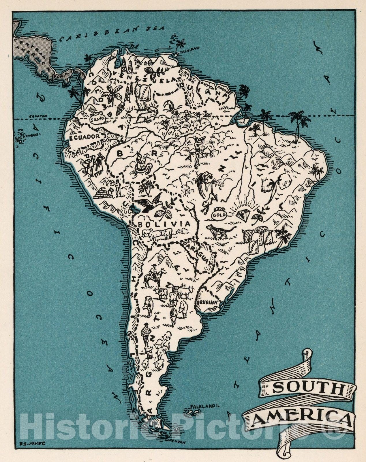 Historic Map : School Atlas Map, Frontispiece: South America. 1941 - Vintage Wall Art