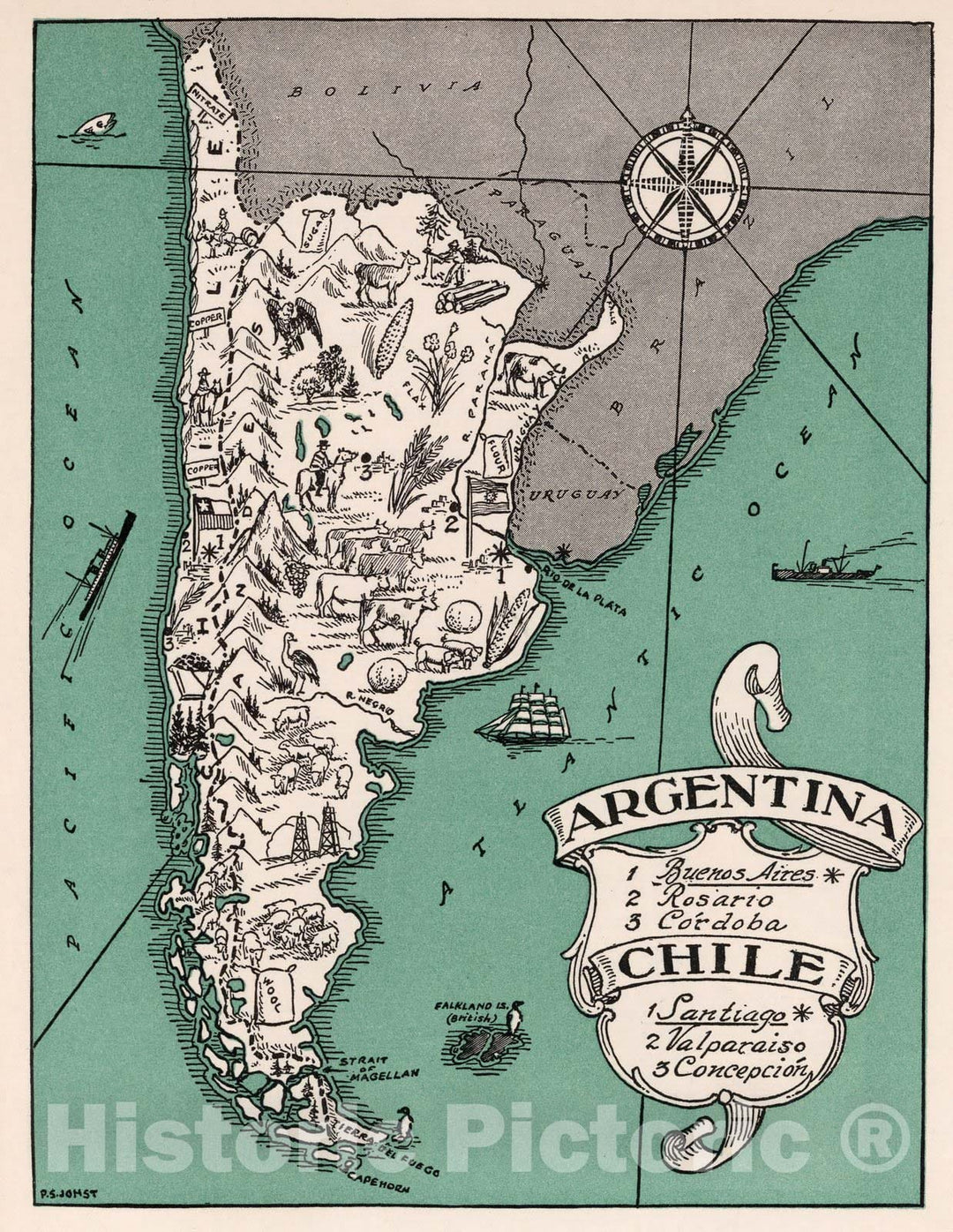 Historic Map : Argentina,Argentina. Chile. 1941 , Vintage Wall Art