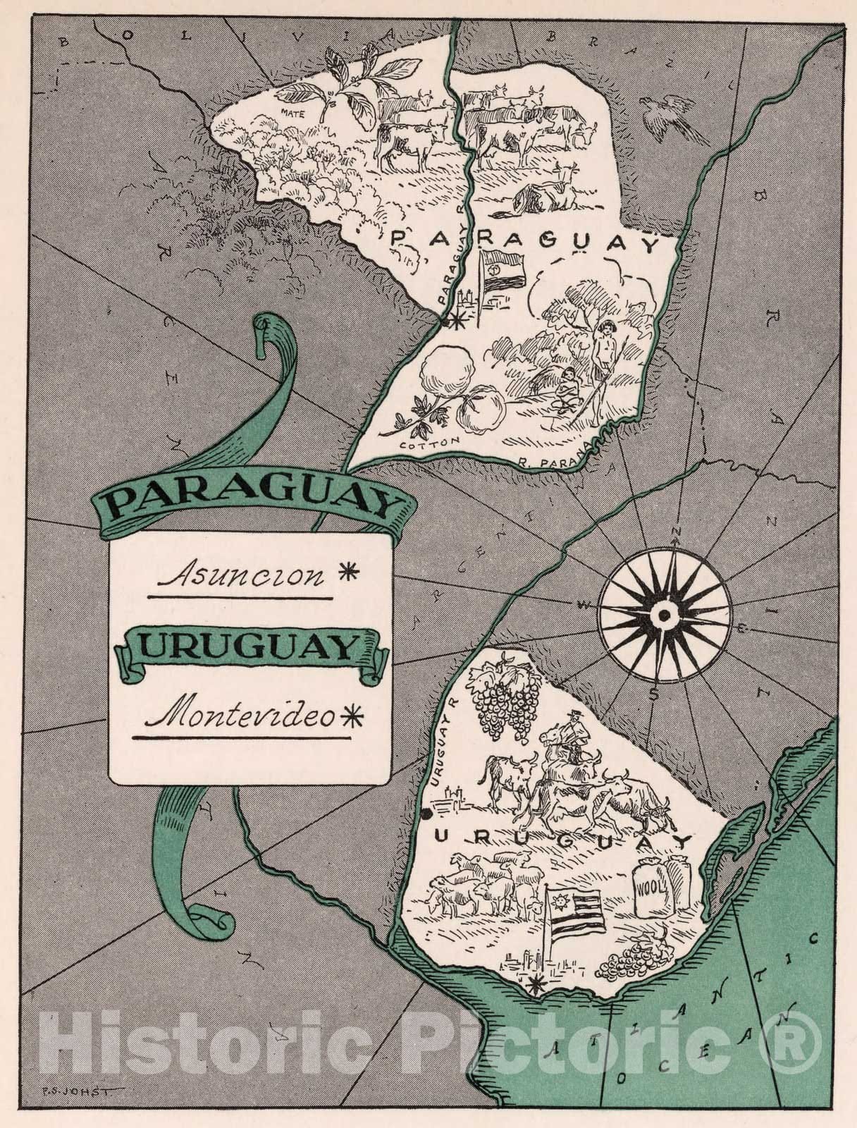 Historic Map : Paraguay,Paraguay. Uruguay. 1941 , Vintage Wall Art