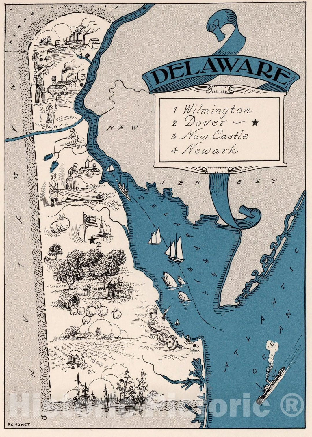 Historic Map : School Atlas Map, Delaware. 1931 - Vintage Wall Art