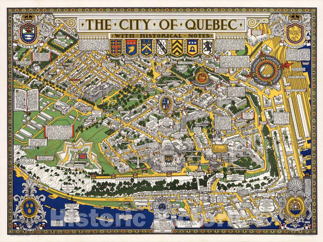 Historic Map - City of Quebec with Historical Notes. 1932 - Vintage Wall Art