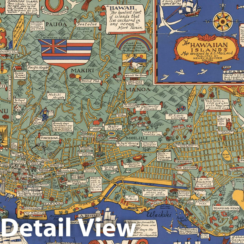 Historic Map : A map of Honolulu and the Sandwich Islands which we now call the Hawaiian Islands, 1927, Alexander Samuel MacLeod, Vintage Wall Art