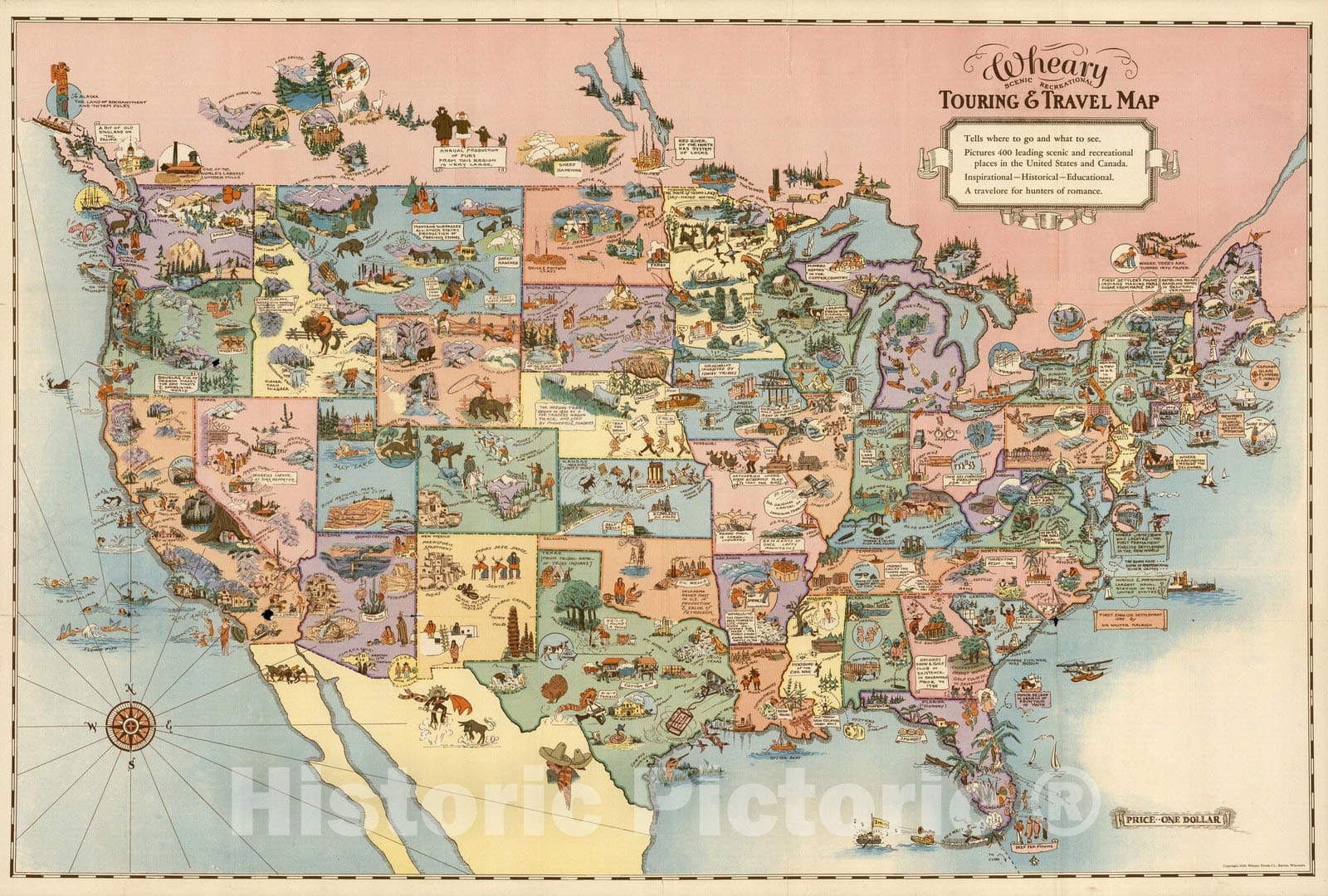 Historic Map : Wheary Scenic Recreational Touring & Travel Map, 1928 - Vintage Wall Art