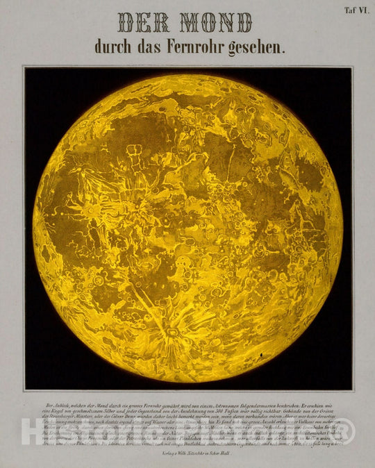 Historic Map : Celestial Atlas Map, Taf. VI. (backlit) The moon seen through the telescope. 1855 - Vintage Wall Art