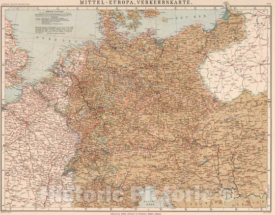 Historic Map : Europe, CentralNo.13: Mittel and Europa and Verkehrskarte 1899 , Vintage Wall Art