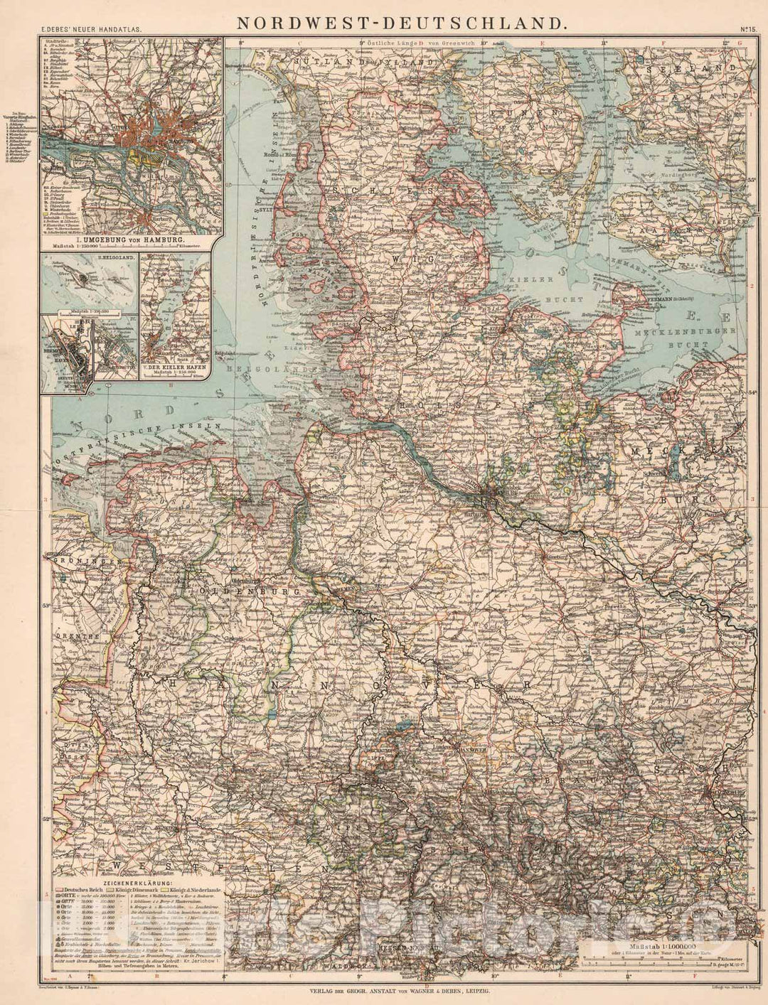 Historic Map : Germany,No. 15: Nodrwest-Deutschland 1899 , Vintage Wall Art