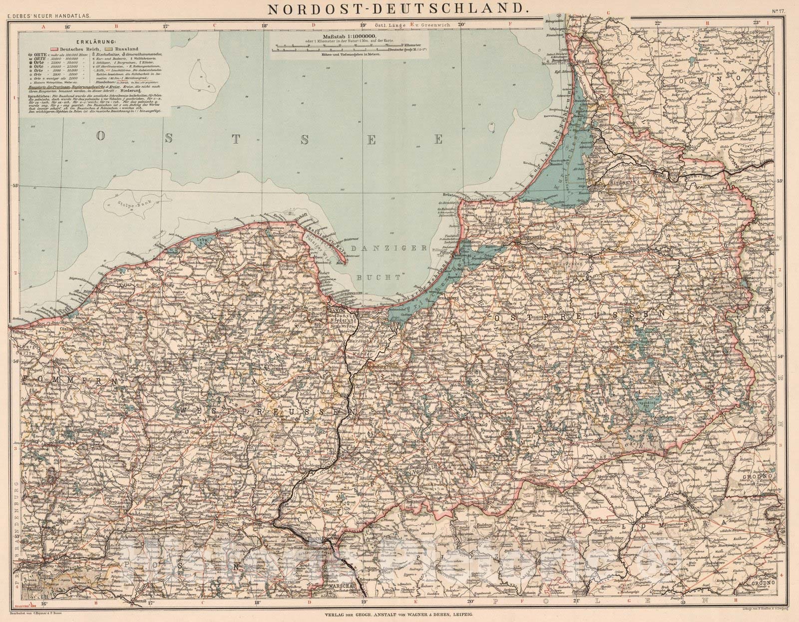 Historic Map : Germany,No.17: Nordost-Deutschland 1899 , Vintage Wall Art