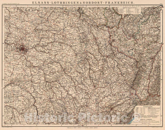 Historic Map : France,No. 21. Elsass - Lothringen und Nordost - Frankreich 1899 , Vintage Wall Art