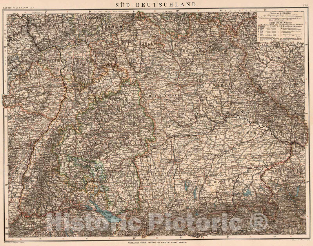 Historic Map : Germany,No. 22: Sud - Deutschland 1899 , Vintage Wall Art