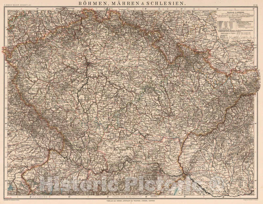 Historic Map : Czech Republic,No. 23: Bohmen, Mahren, Schlesien 1899 , Vintage Wall Art