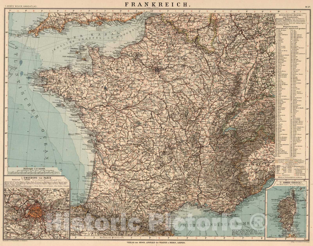 Historic Map : France,No. 27: Frankreich 1899 , Vintage Wall Art