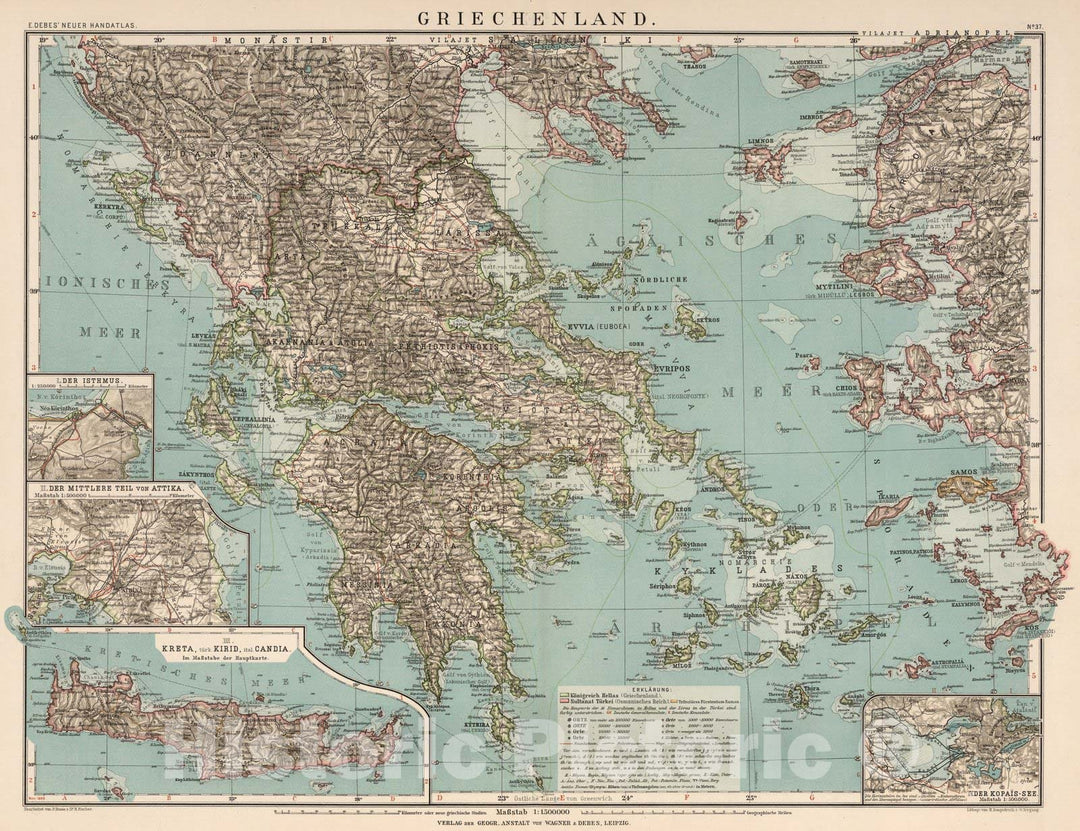 Historic Map : Greece,No. 37: Griechenland 1898 , Vintage Wall Art