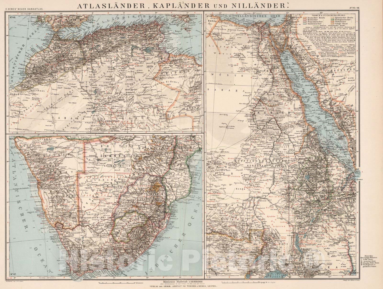 Historic Map : Northern AfricaNo. 46: Atlaslander, No. 47: Kaplander, No. 48: Nillander 1898 , Vintage Wall Art