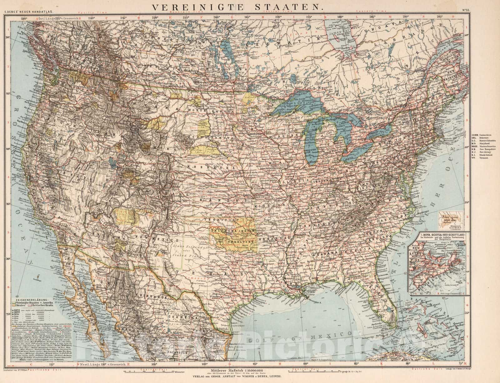 Historic Map : United States,No. 55: Vereinigte Staaten 1898 , Vintage Wall Art