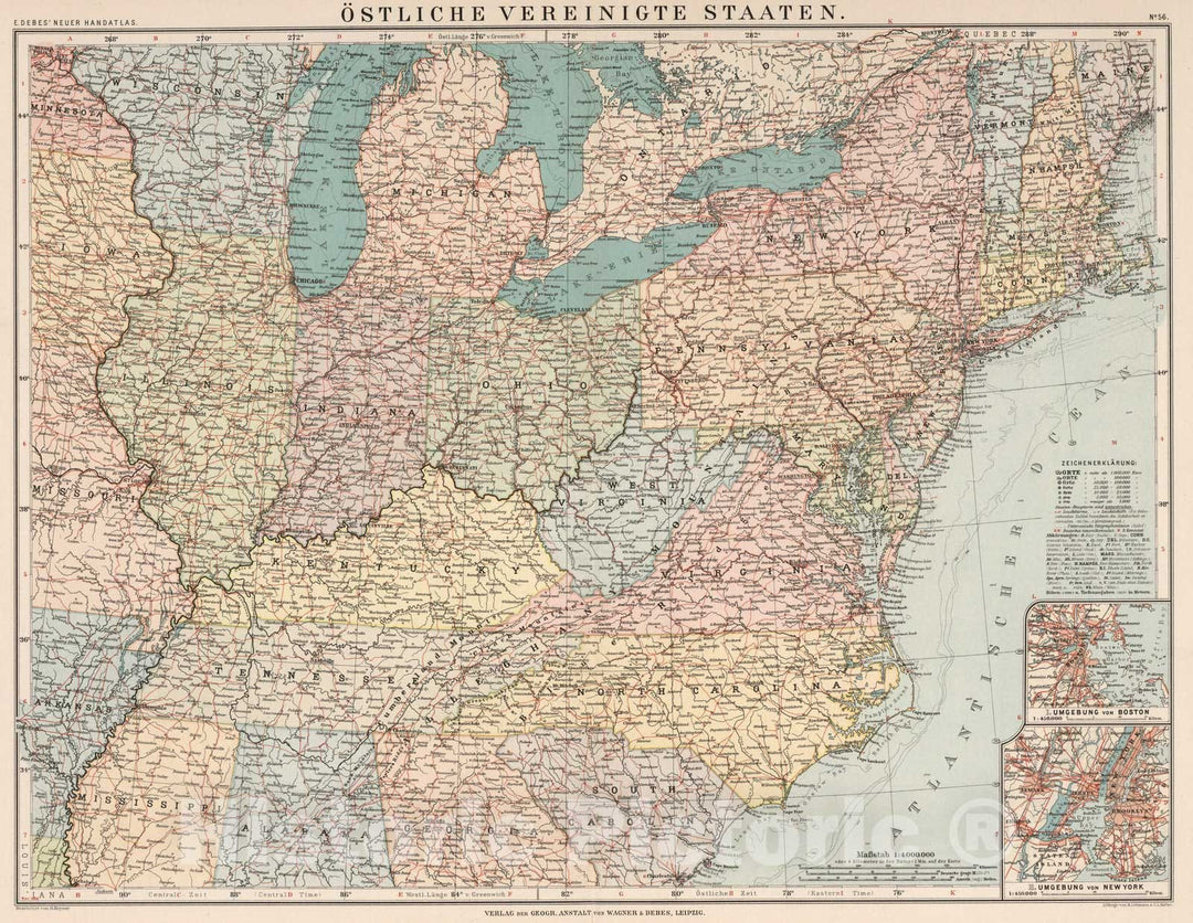 Historic Map : United States, U.S. North East,No. 56: Ostliche Vereinigte Staaten 1898 , Vintage Wall Art