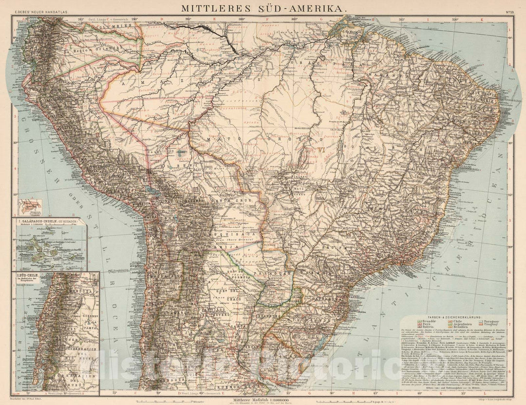 Historic Map : Brazil, , South AmericaNo. 59: Mittleres Sud-Amerika 1898 , Vintage Wall Art