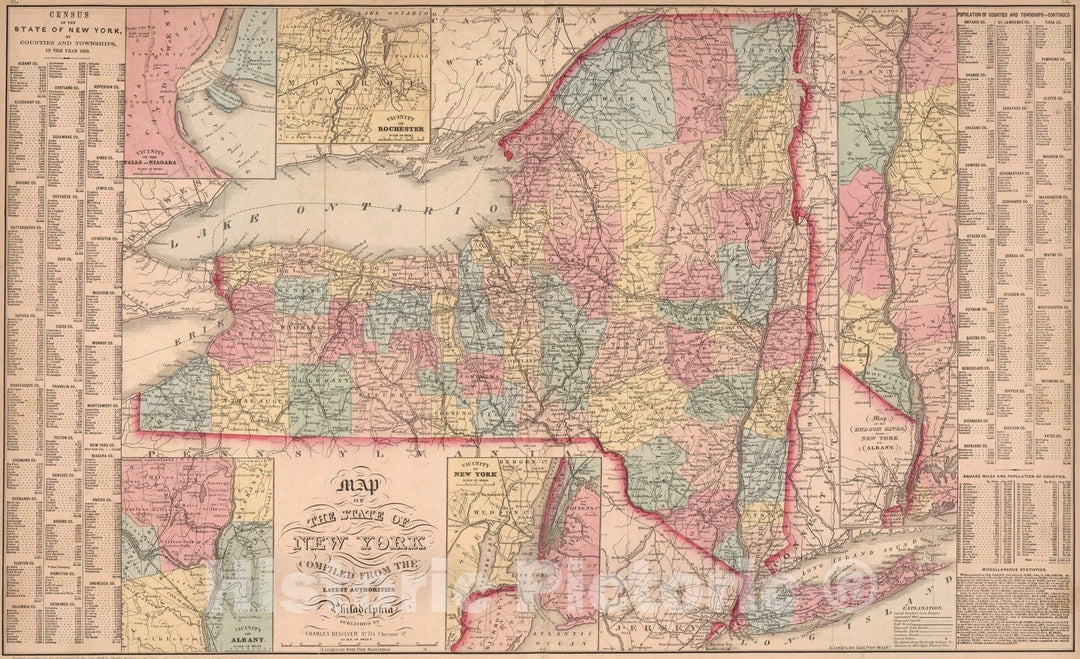 Historic Map : Map of the state of New York : Published by Charles Desilver, 1859 - Vintage Wall Art