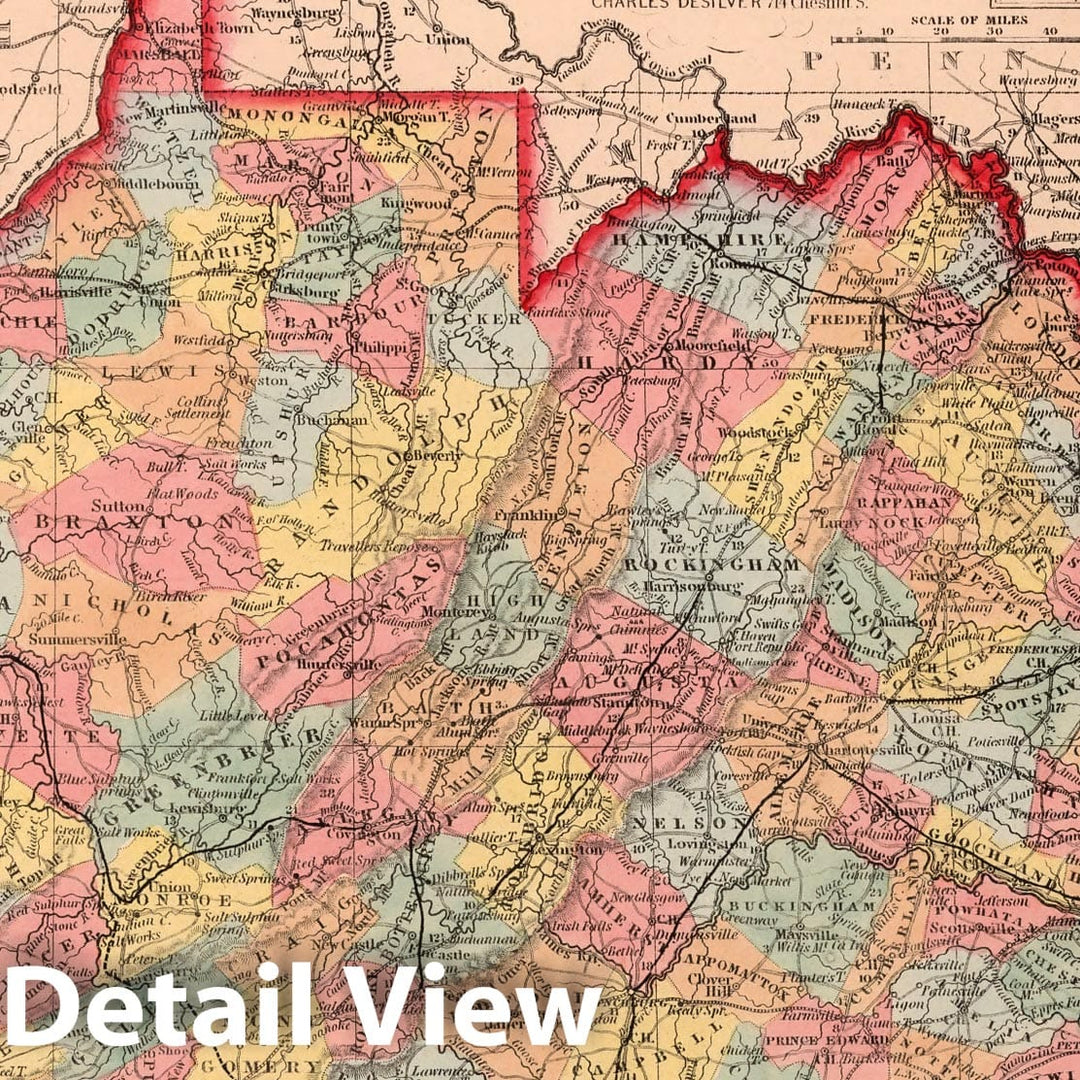 Historic Map : A New Map of the State of Virginia : Published by Charles Desilver, 1859 - Vintage Wall Art