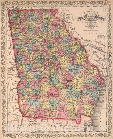 Historic Map : A New Map of the State of Georgia : Published by Charles Desilver, 1859 - Vintage Wall Art