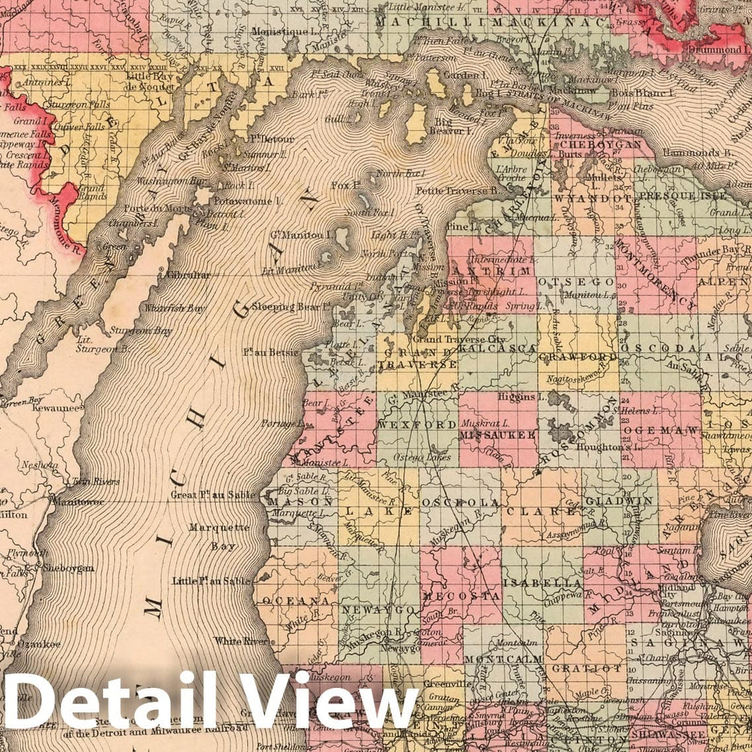 Historic Map : A New Map of Michigan : Published by Charles Desilver, 1859 - Vintage Wall Art