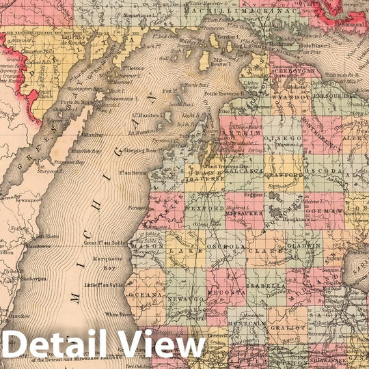 Historic Map : A New Map of Michigan : Published by Charles Desilver, 1859 - Vintage Wall Art