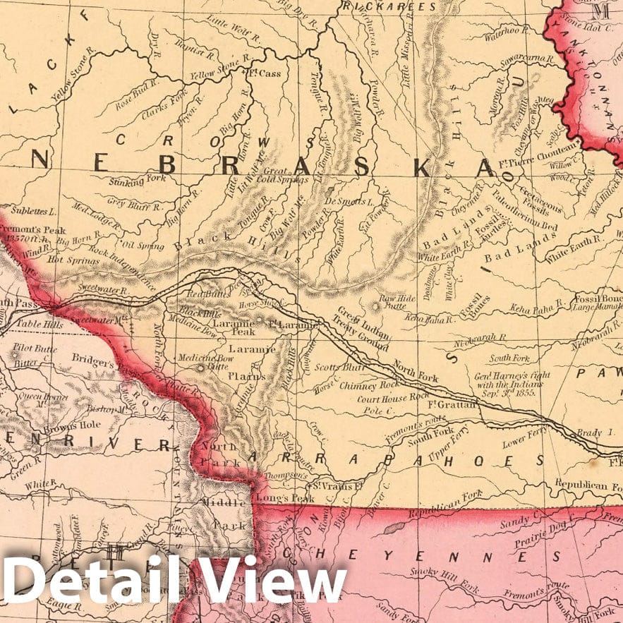 Historic Map : A New Map of Nebraska, Kansas, New Mexico, and Indian Territories, 1859 - Vintage Wall Art