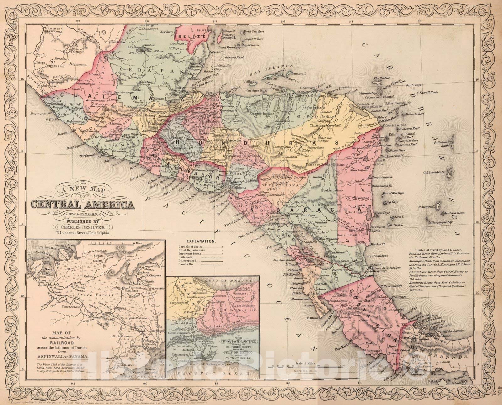 Historic Map : A new map of Central America, 1859 - Vintage Wall Art