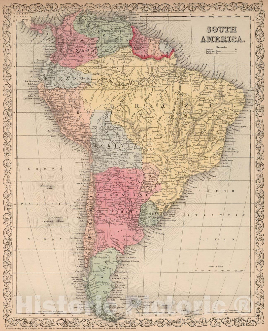 Historic Map : World Atlas Map, South America. 42 1859 - Vintage Wall Art