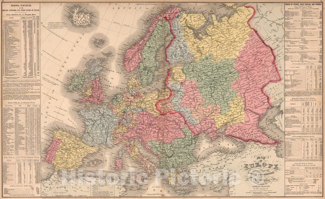 Historic Map : Map of Europe, 1859 - Vintage Wall Art