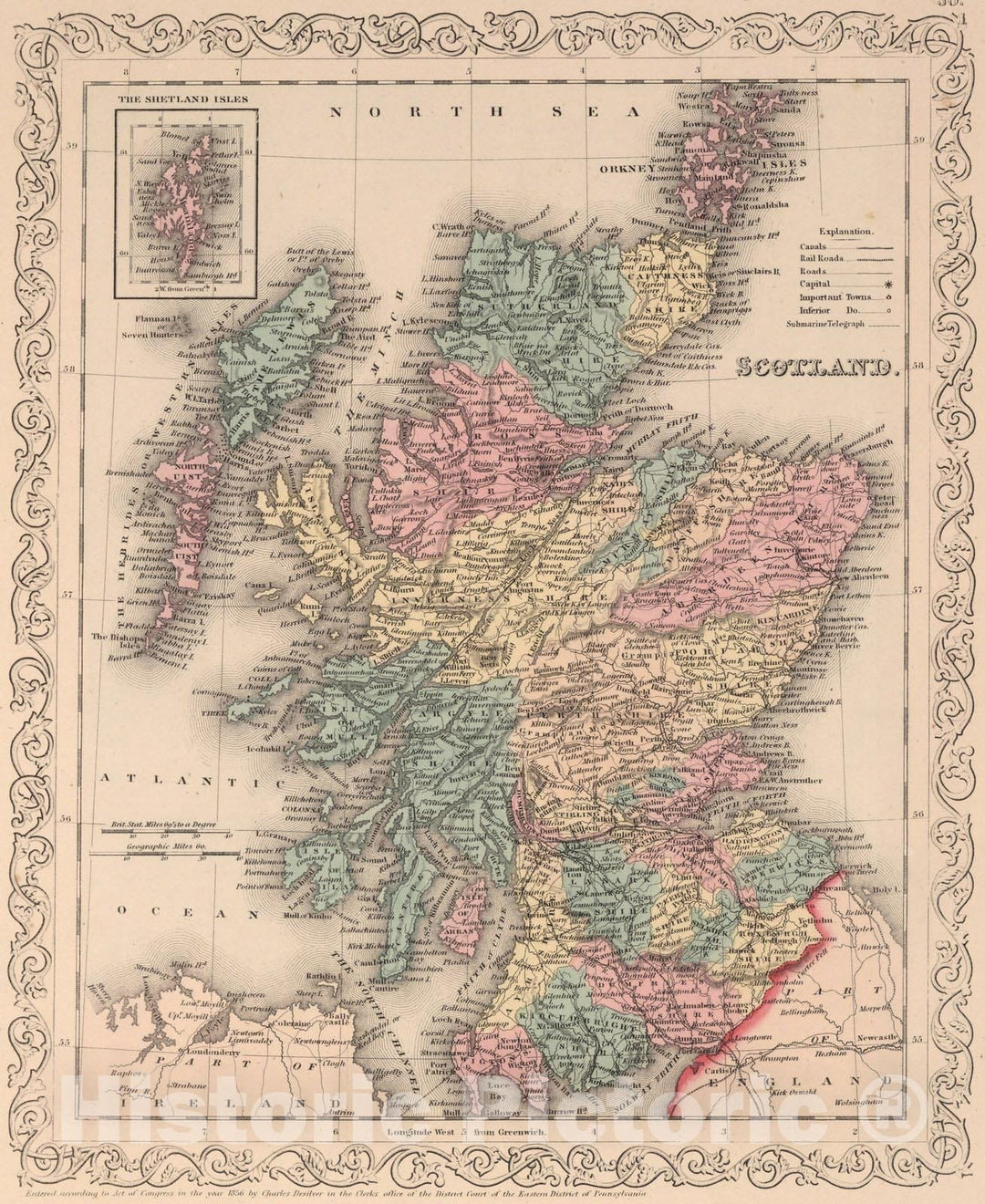 Historic Map : World Atlas Map, Scotland. 50 1856 - Vintage Wall Art