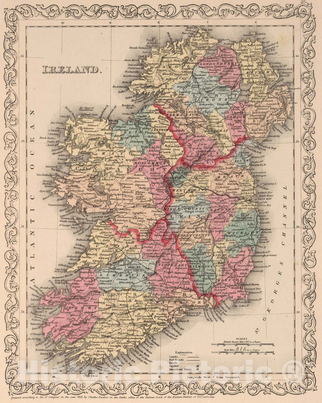 Historic Map : World Atlas Map, Ireland. 51 1859 - Vintage Wall Art