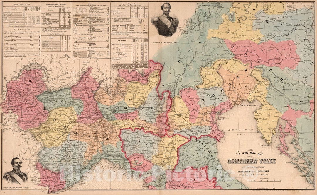 Historic Map : A New Map of Northern Italy, 1859 - Vintage Wall Art