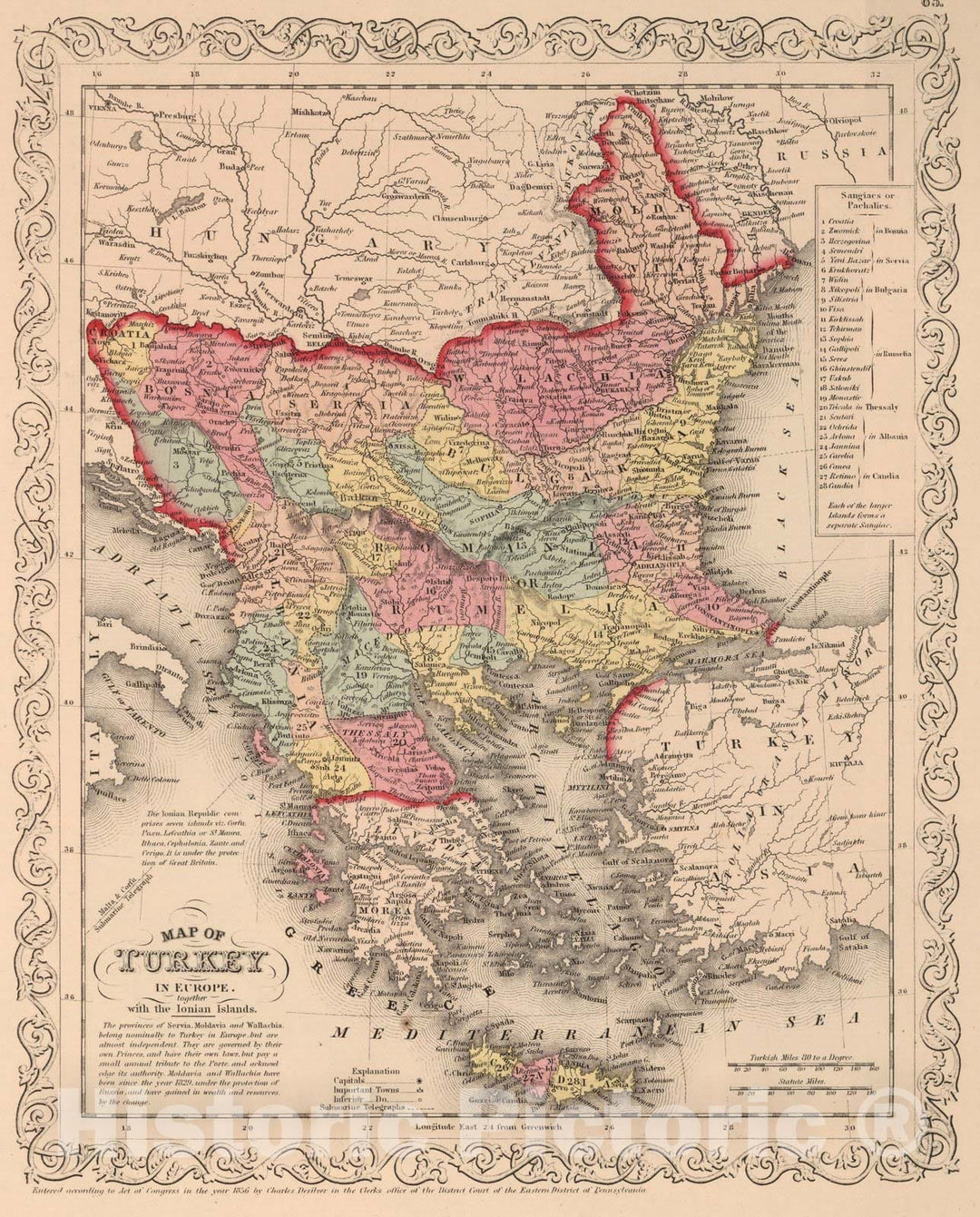 Historic Map : Map of Turkey in Europe with the Ionian Islands, 1856 - Vintage Wall Art