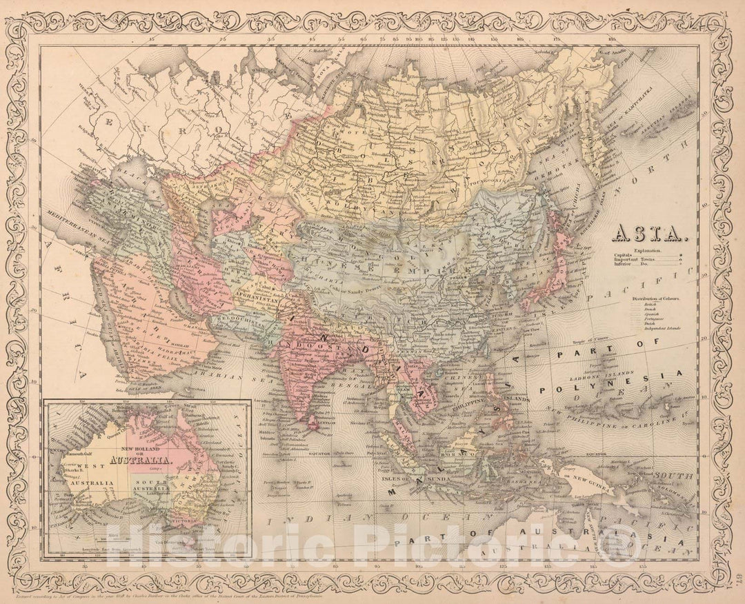 Historic Map : World Atlas Map, Asia. 67 1859 - Vintage Wall Art