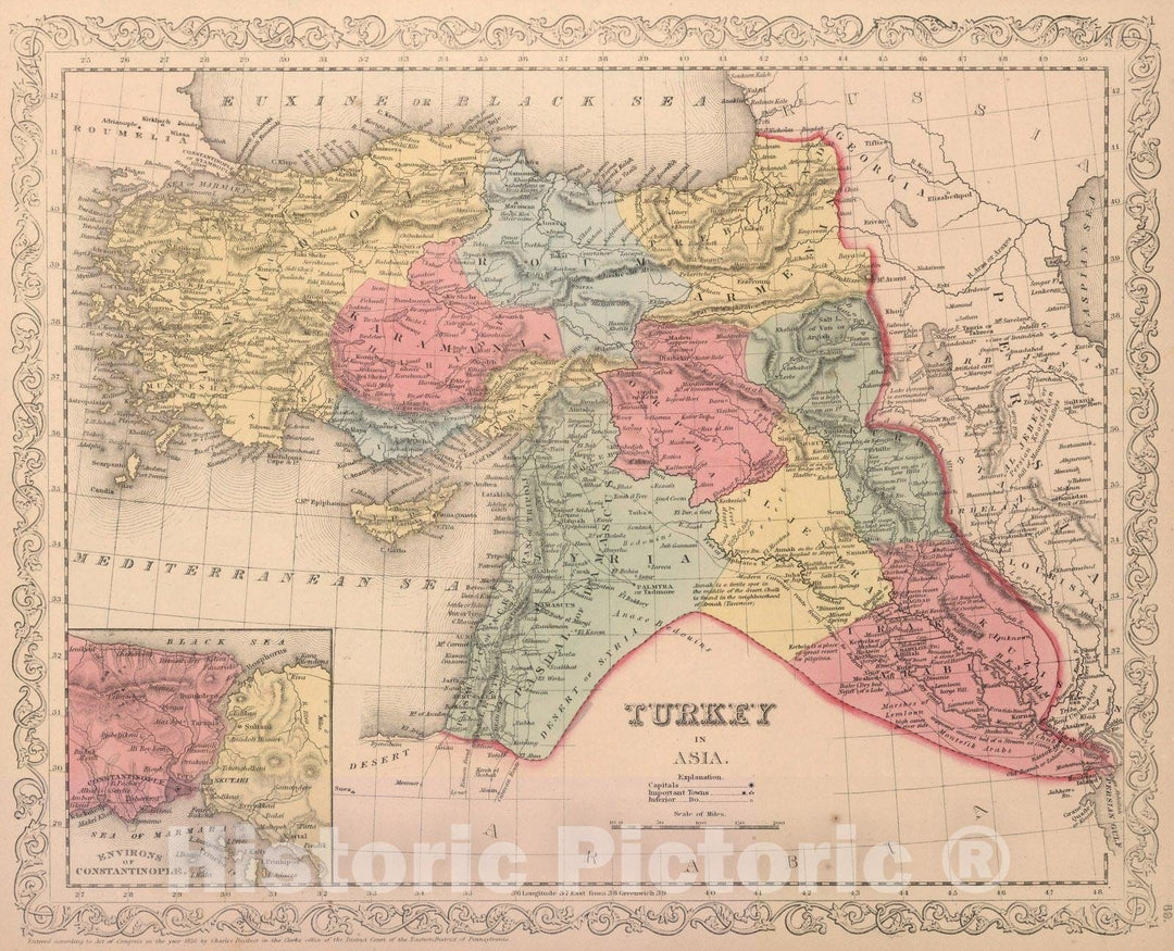 Historic Map : World Atlas Map, Turkey in Asia. 69 1856 - Vintage Wall Art