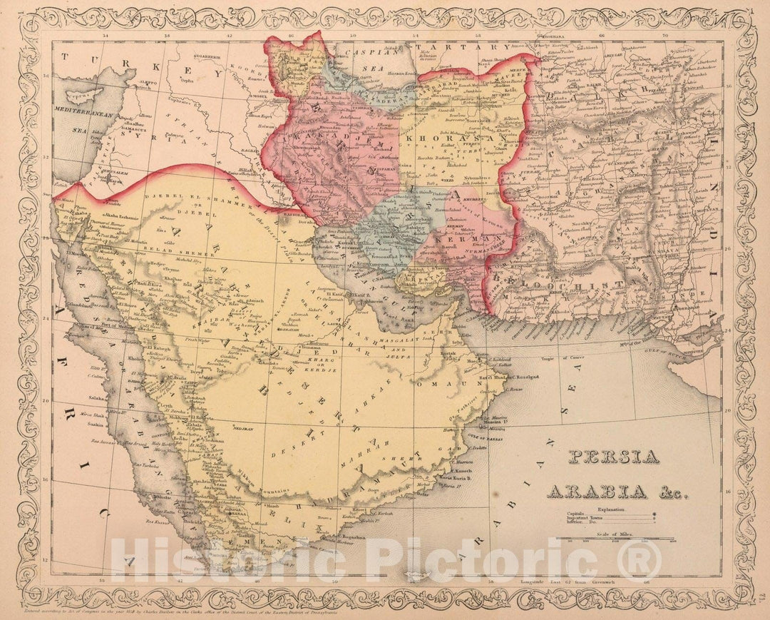 Historic Map : World Atlas Map, Persia, Arabia, c. 71. 1858 - Vintage Wall Art